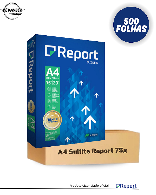 Papel Sulfite Report Branco A4 75g - 500 folhas Suzano Premium