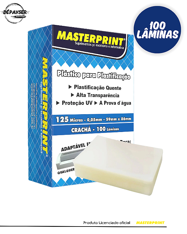 Plástico para Plastificação Crachá 59x86mmx0,05mm – 125 Micras Masterprint | 100 Lâminas
