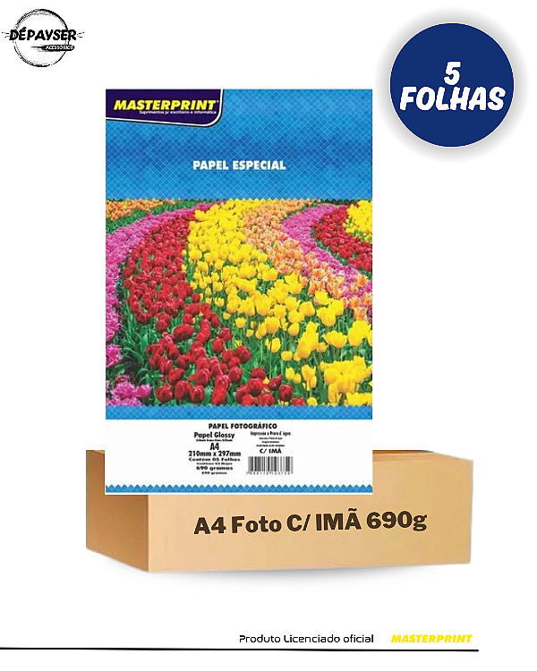Papel Fotográfico Glossy Branco C/imã A4 690g - 5 Folhas Masterprint