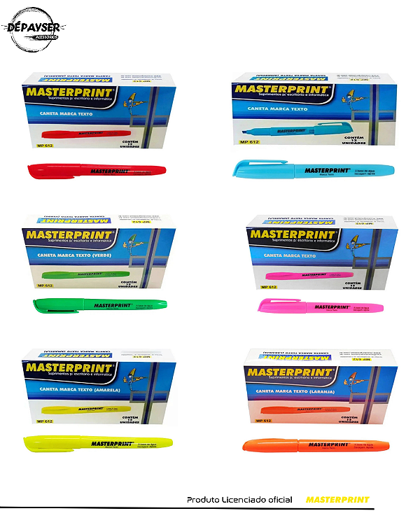 Caneta Marca Texto Néon Secagem Rápida Masterprint – 12 Unidades da Mesma Cor