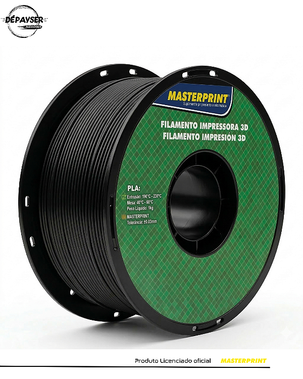 Filamento PLA Preto 1.75mm 1kg para Impressora 3D – Masterprint