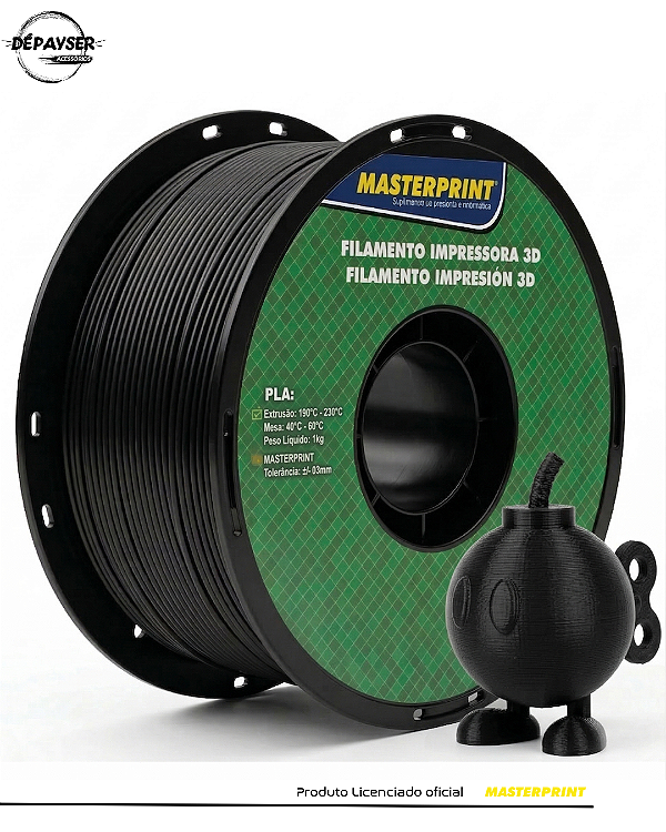 Filamento PLA Preto 1.75mm 1kg para Impressora 3D – Masterprint