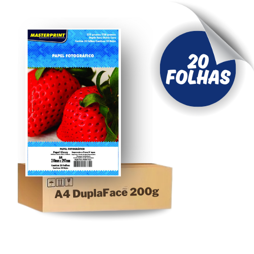 Papel Fotográfico Glossy Dupla Face A4 220g – 20 Masterprint Folhas Premium