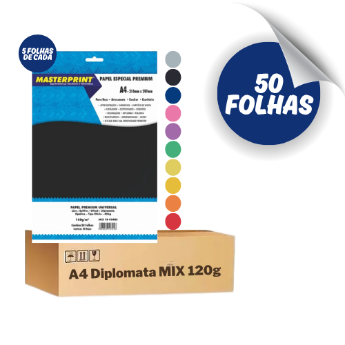 Papel Diplomata Opaline Colorplus 10 Cores A4 120g - 50 Folhas Masterprint