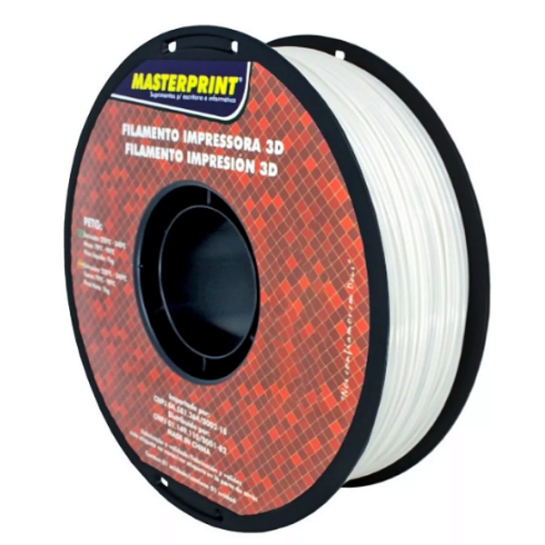 Filamento 3D PETG Branco 1.75mm 1kg Masterprint – Alta Resistência Térmica e Rigidez para Impressão 3D