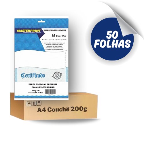 Papel Couchê Semi Brilho A4 160g - 50 Folhas Masterprint