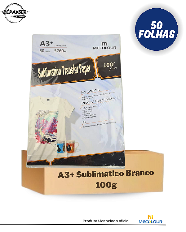Papel Sublimático A3+ Transfer para Canecas Mecolour – 50 Folhas