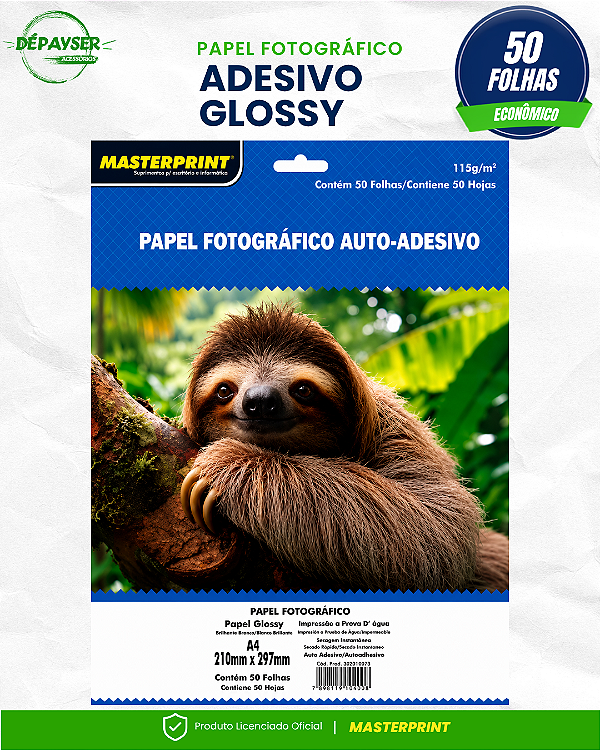 Papel Fotográfico Adesivo A4 115g 50 Folhas Alta Fixação - Masterprint Premium