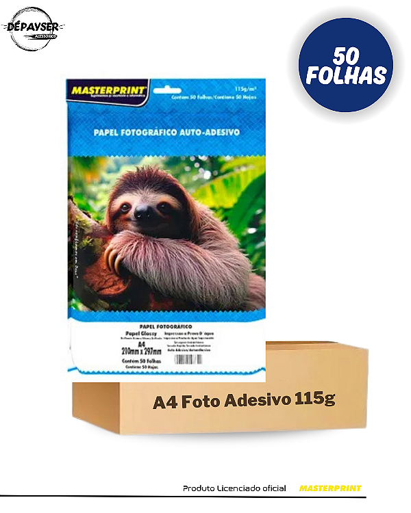 Papel Fotográfico Adesivo A4 115g – 50 Folhas Masterprint Alta Fixação Premium