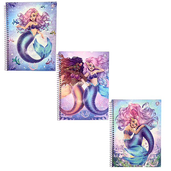 Kit 4 Cadernos Sereia 80 Folhas – Capas Coloridas para Volta às Aulas