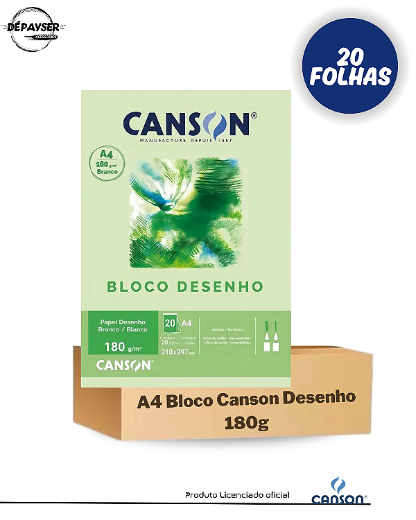 Papel Bloco Canson Desenho Branco A4 180g - 20 Folhas Canson