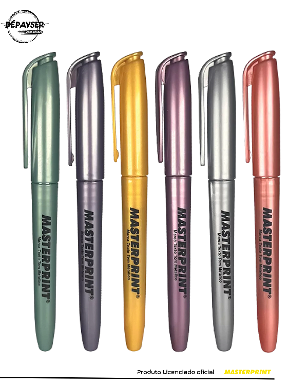 Kit 6 Unidades Caneta Marca-Texto Metálica com Glitter Masterprint