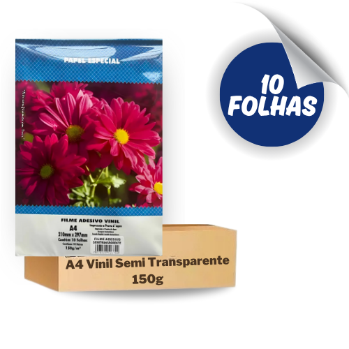 Papel Vinil Semi Transparente Brilhante A4 150g - 10 Folhas Masterprint
