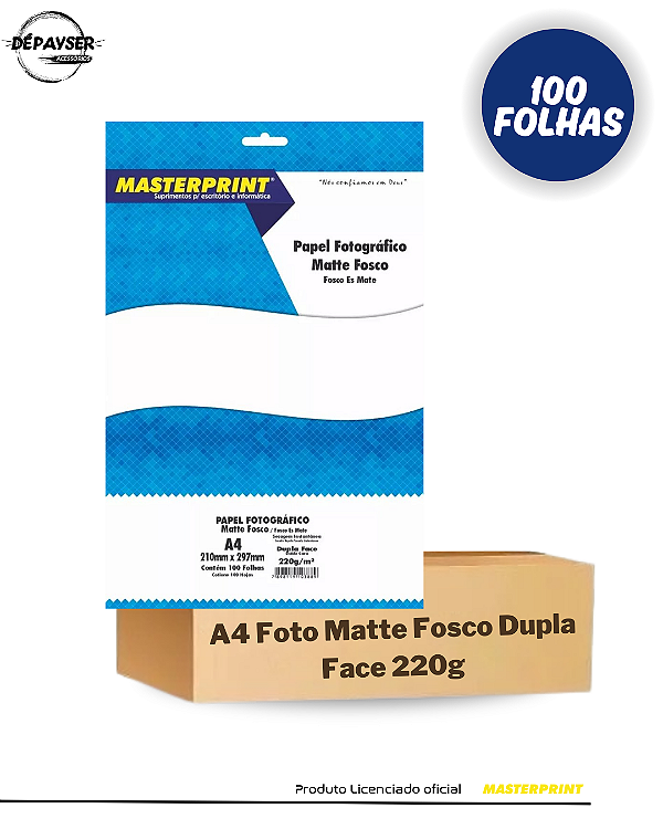 Papel Fotográfico A4 Matte Fosco Dupla Face Branco 220g MasterPrint - 100 Folhas