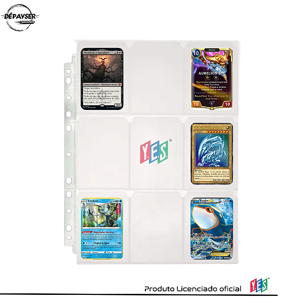 Kit 10 Folhas Plásticas 9 Bolsos YES! para Fichário – Cartas Pokémon, Magic e Colecionáveis