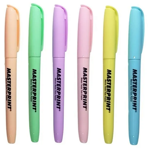 Kit 6 Marca Texto Masterprint Cores Pastel – Realce Suave para Estudo e Escritório