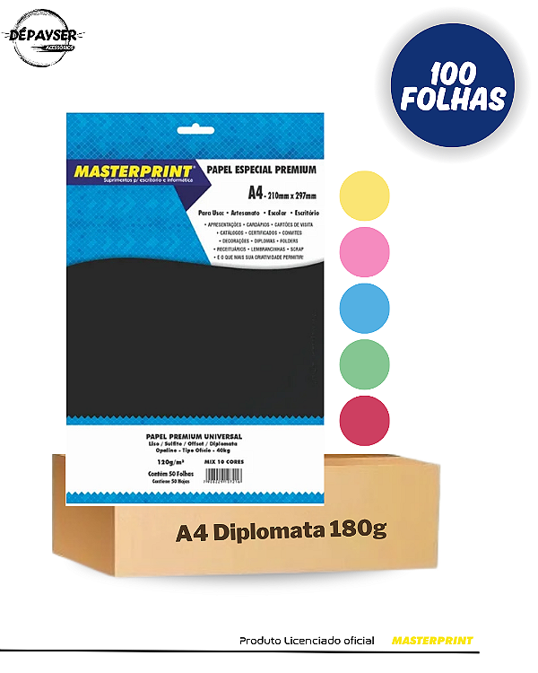 Papel Sulfite Color Plus Opaline offset Diplomata A4 180g – 100 Folhas Colorido Premium