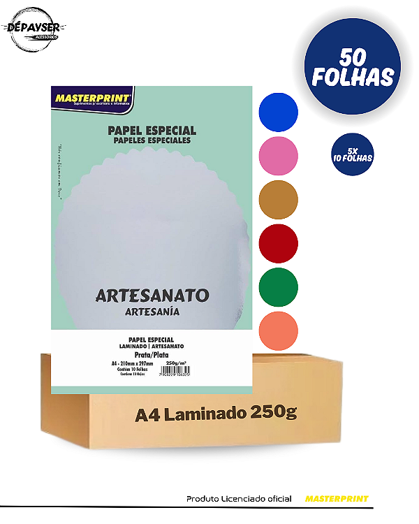 Papel Especial Laminado A4 250g/m2 - 50 Folhas Masterprint 1 Face