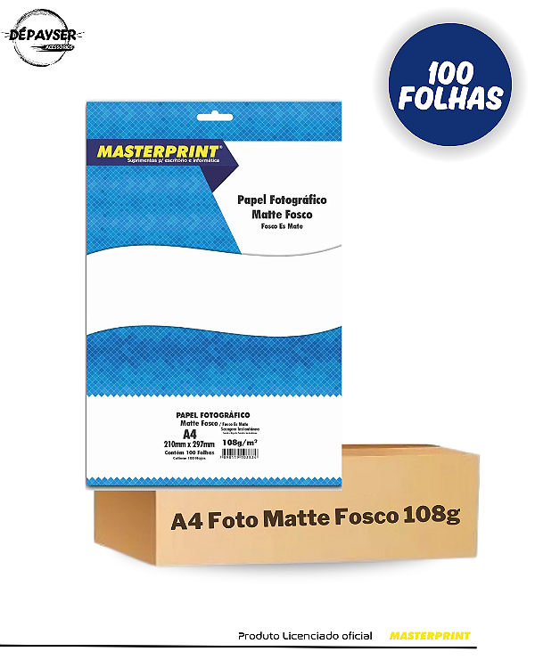 Papel Fotográfico Matte Fosco Inkjet A4 108g - 100 Folhas Masterprint