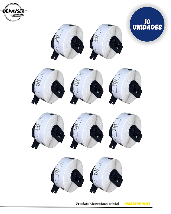 10 Rolos de Etiquetas Compatíveis DK-1201 Branco para Impressoras QL-700, QL-800 e PHS