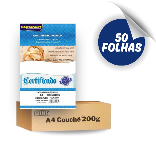 Papel Couchê Semi Brilho Branco A4 200g - 50 Folhas Masterprint