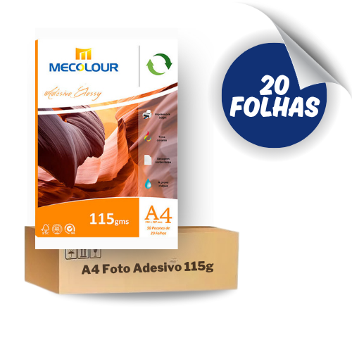 Papel Fotografico Glossy Adesivo A4 115g - 20 Folhas Mecolour