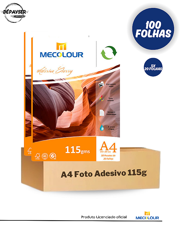 Papel Fotografico Glossy Adesivo A4 115g - 100 Folhas Mecolour