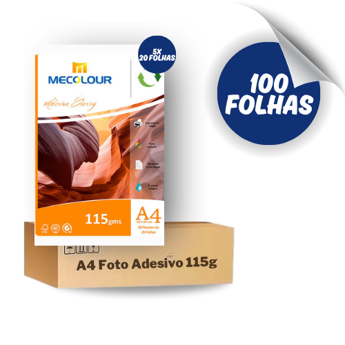 Papel Fotografico Glossy Adesivo A4 115g - 100 Folhas Mecolour