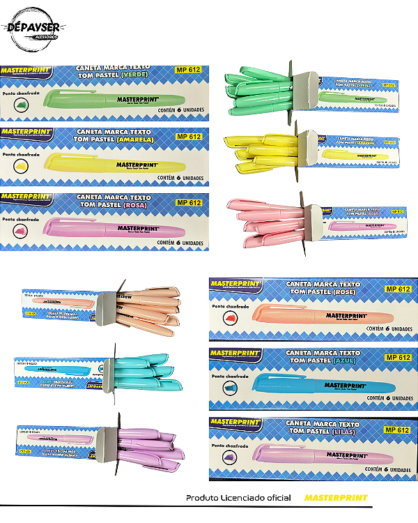 Marca Texto Pastel Secagem Rápida Masterprint – 06 Unidades da Mesma Cor