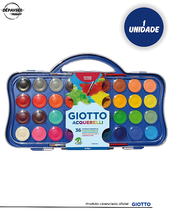 Estojo Aquarela Pastilha Giotto 30mm, C/36 Cores