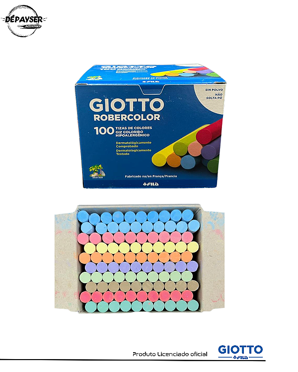Giz de Lousa Colorido 10 Cores Giotto Robercolor 100 Unidades – Antipó para Quadro Escolar
