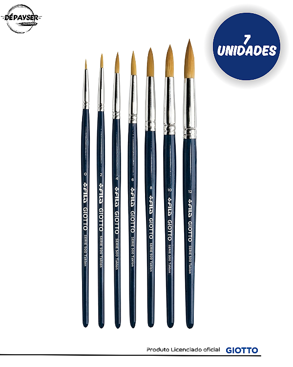 Kit 07 Pinceis Giotto Série 500 Sintético Redondo Vários tamanhos
