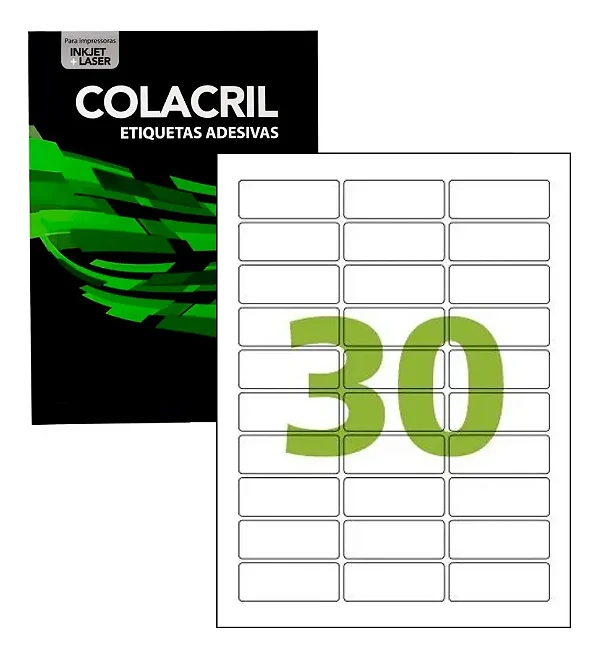 Etiqueta Impressora Carta 25,4x66,7mm 100 Fls 30 etiquetas por folha Cc180 Colacril Cor BrancoQ
