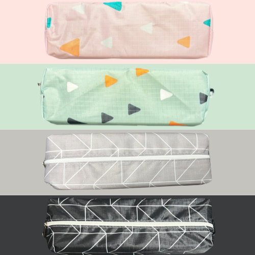 Estojo Escolar DAC Tecido Riscos Cinza Preto Rosa Verde