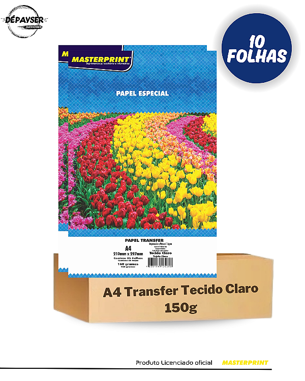 Papel Transfer Masterprint Tecido Claro A4 160 g - Pt C/ 10 Un