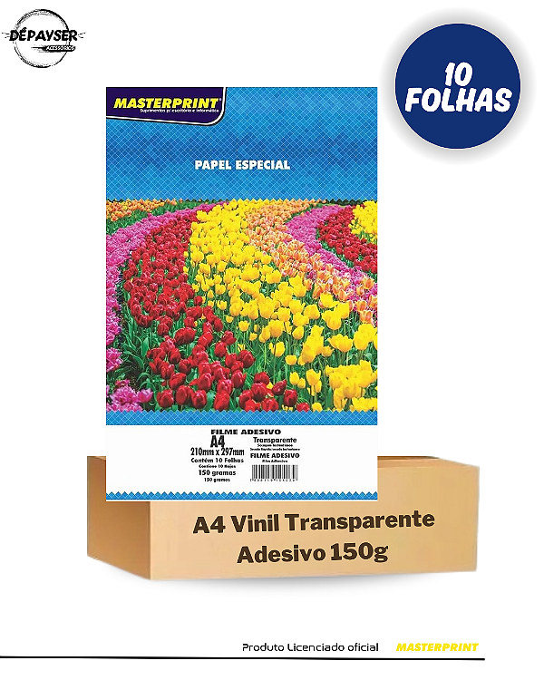 Filme Adesivo Inkjet A4 150g Transparente 10 Folhas - Masterprint Premium