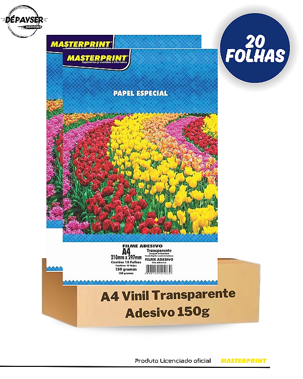 Filme Adesivo Inkjet A4 150g Transparente 20 Folhas - Masterprint Premium