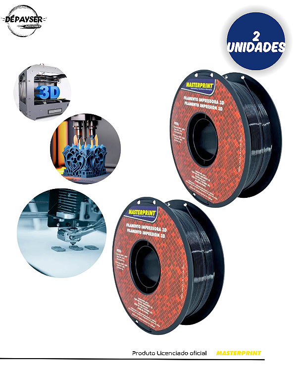 Kit C/2 Filamentos Para Impressora 3d Petg 1,75mm 1kg Preto