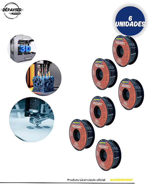 Kit C/6 Filamentos Para Impressora 3d Petg 1,75mm 1kg Preto