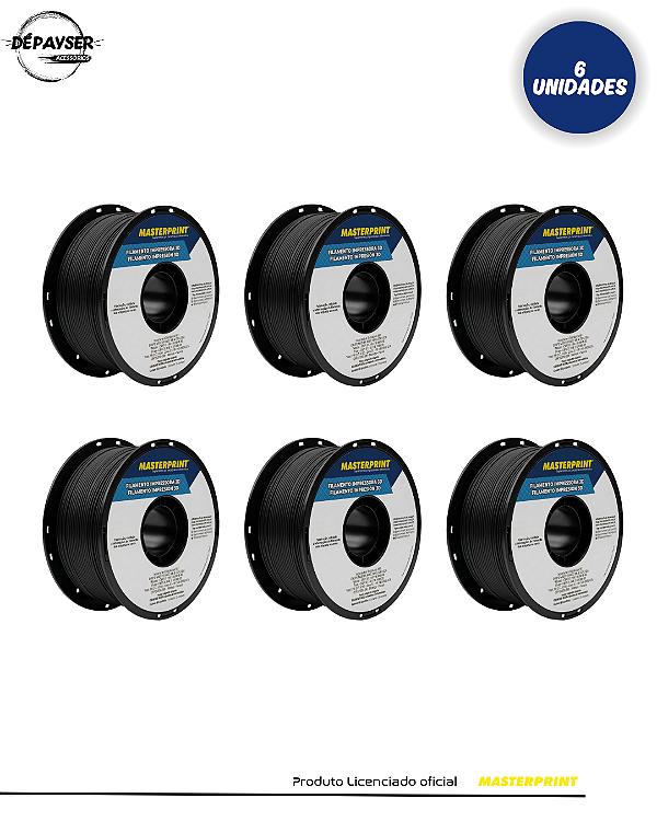 KIT 6 Filamentos PETG Preto 1.75mm 1kg para Impressora 3D – Masterprint