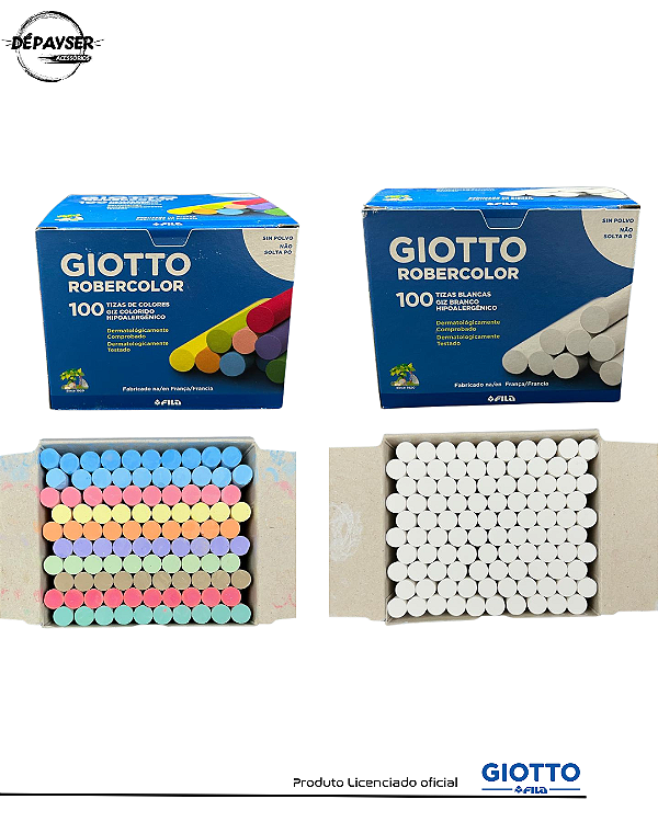 Giz Escolar para Lousa Quadro Negro Giotto Robercolor Branco + Colorido Antipó | 2 caixas