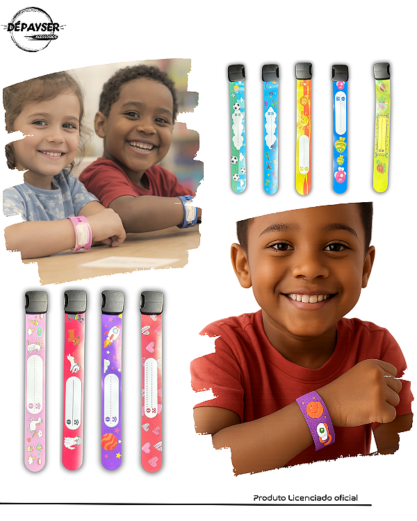 Pulseira De Identificação Infantil Impermeável Estampada - 3 Unidades