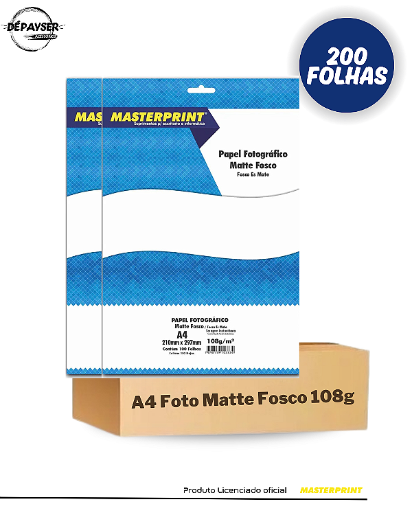 Papel Fotográfico A4 Matte Fosco 108g MasterPrint - 200 Folhas