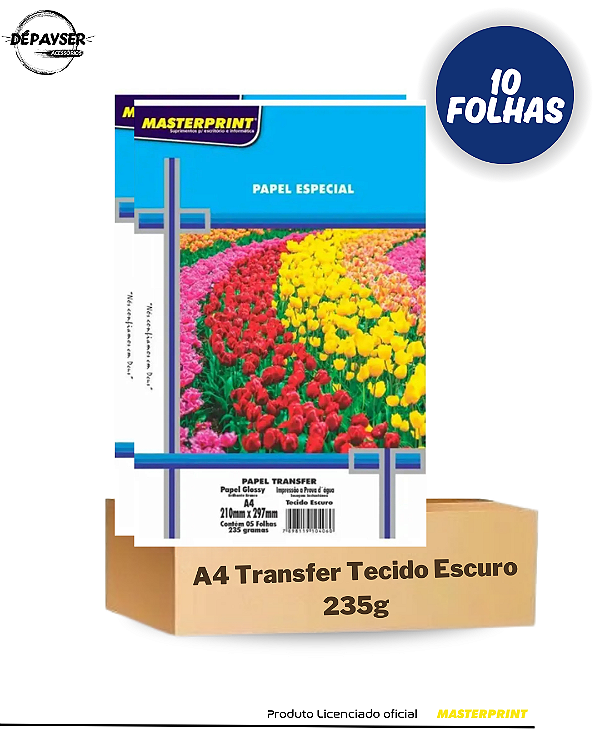 Papel Transfer Masterprint Tecido Escuro A4 235g -pt C/ 10 Un