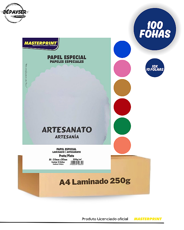 Papel Especial Laminado A4 250g m2 - 100 Folhas Masterprint 1 Face