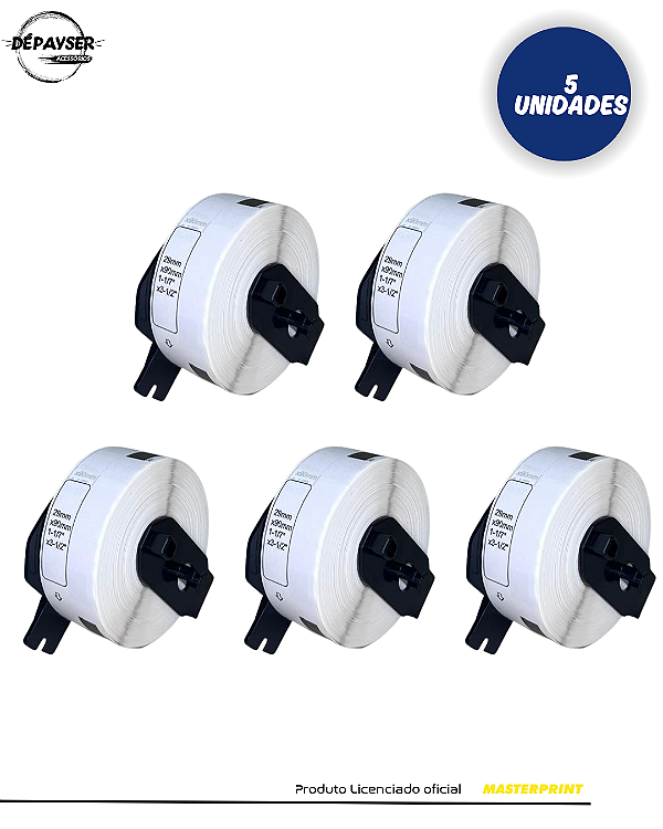 5 Rolos de Etiquetas Compatíveis DK-1201 Branco para Impressoras QL-700, QL-800 e PHS