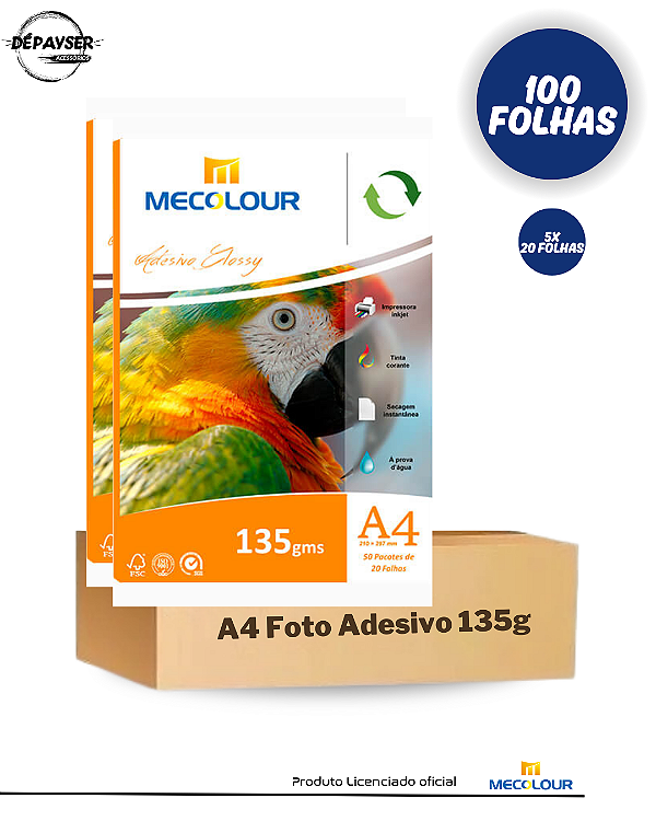 Papel Fotografico Glossy Adesivo A4 135g - 100 Folhas Mecolour À Prova D´água
