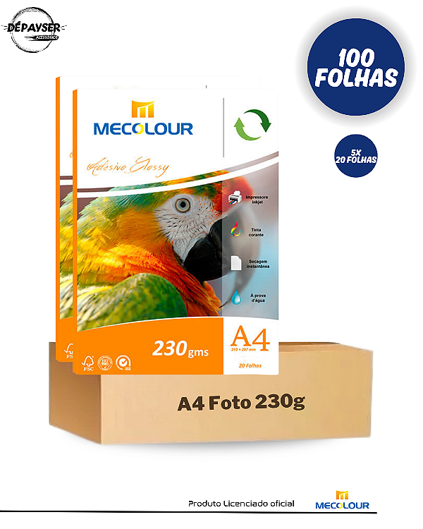 Papel Fotográfico A4 Glossy 230g Mecolour 100 Folhas À Prova D´água