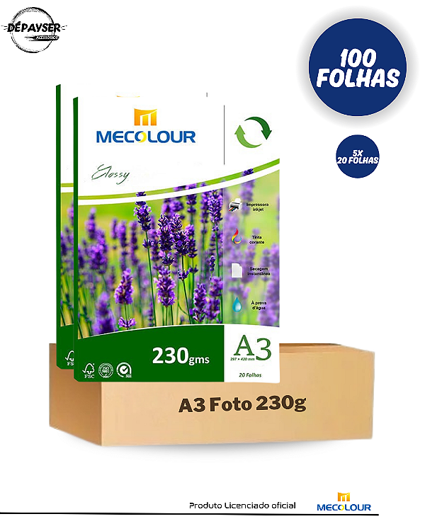 Papel Fotográfico A3 Glossy 230g Mecolour 100 Folhas À Prova D´água