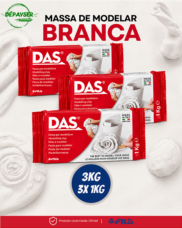 Massa De Modelar E Escultura De Cerâmica Fria 3kg - Das Cor Branco